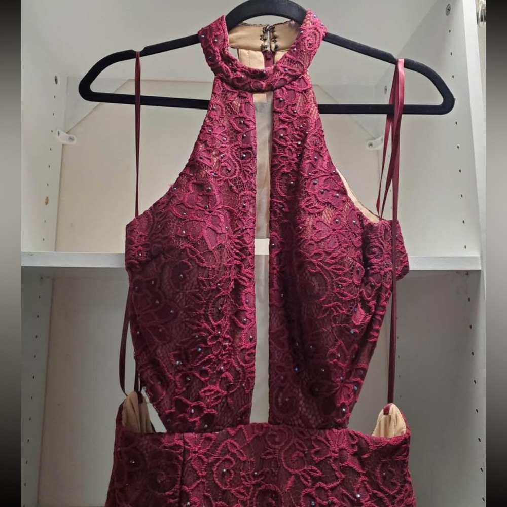 La Femme Red Sequin Halter Gown - Picture 7 of 9